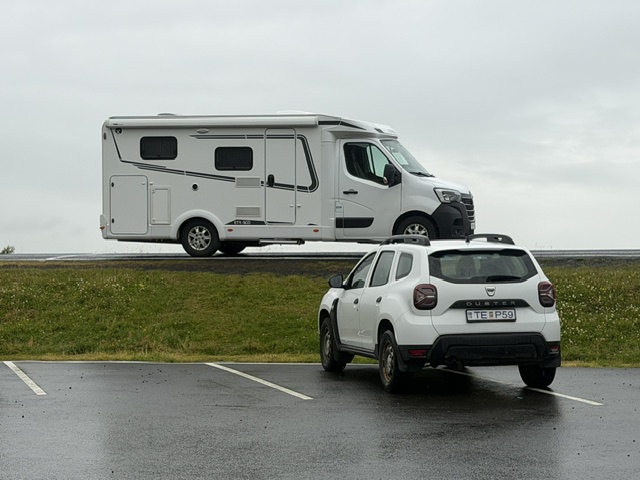 Our rental RV parked at an Iceland attraction during our Ring Road trip