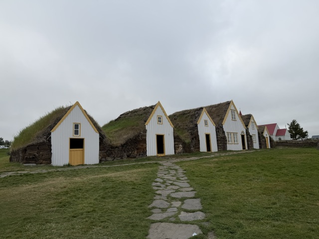 Turf-roofed buildings at the Viking Village near Vestrahorn during our Iceland Ring Road trip.