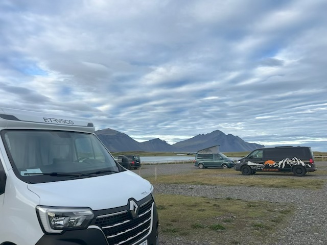Our campervan parked overnight during our Iceland Ring Road campervan trip.