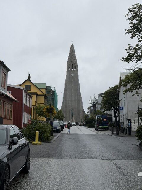 Hallgrímskirkja Church with its distinctive tower in Reykjavík, Iceland